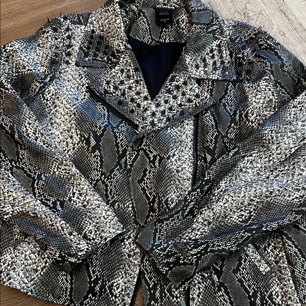 torrid Black Gray Snake-Print Studded Moto Jacket